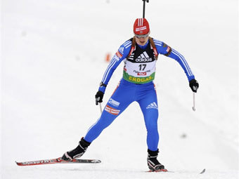 Екатерина Юрьева во время спринтерской гонки в Хохфильцене. Фото ©AFP