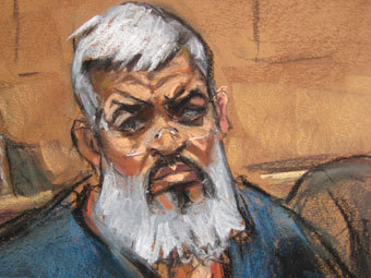 Абу Хамза аль-Масри. Рисунок из зала суда, переданный Reuters