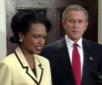 Кондолизза Райс и Джордж Буш, кадр СNN